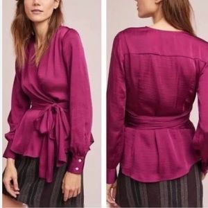 Moulinette Soeurs by Athropoligie Magenta Silk Wrap Blouse. Size 12.